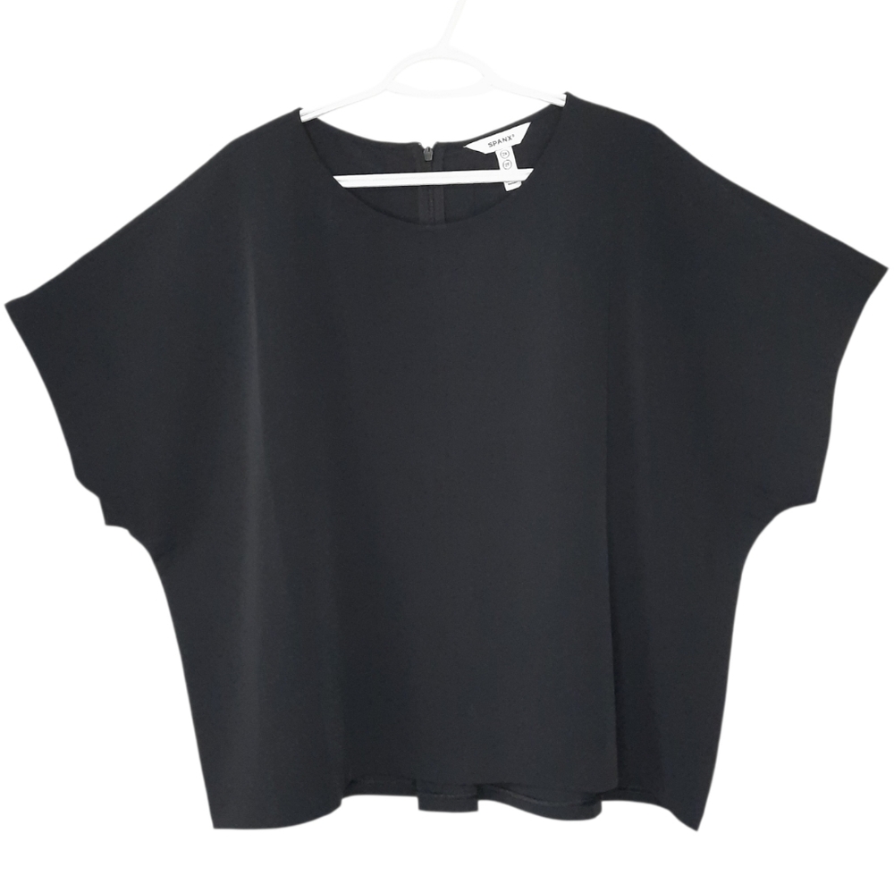 SPANX Black Wide Boxy Short Sleeve Blouse